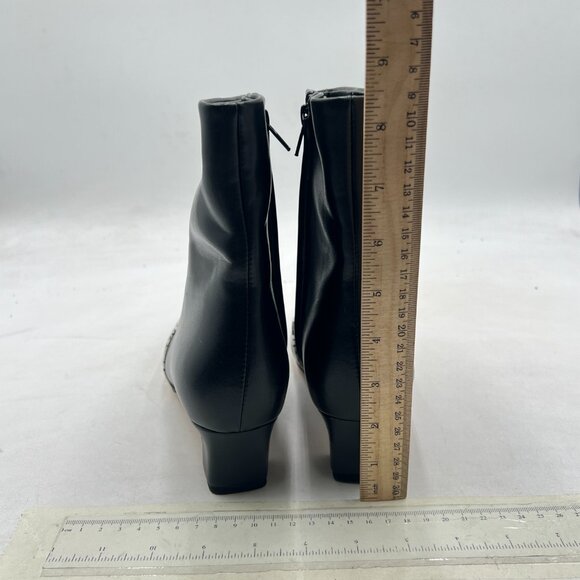 Black Cap Toe Ankle Booties Square Toe Low Heel Short Boot Snakeskin Zipper Shoe - Picture 4 of 7